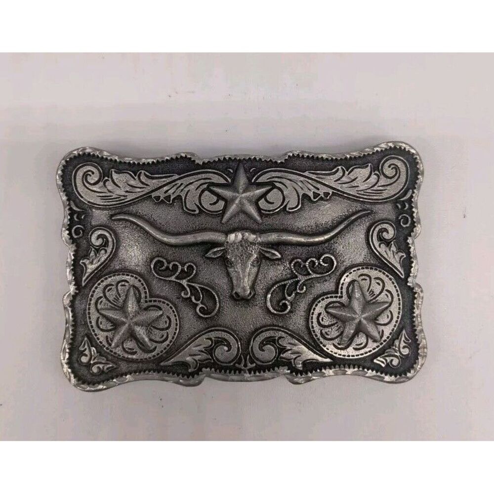 Western Legends Lone Star Long Horn Silver Tone Belt Buckle